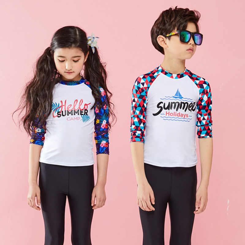 Children's swimsuit girls' two-piece middle and big children's swimming trunks sun protection swimsuit boys' two-piece long sleeve baby swimsuit