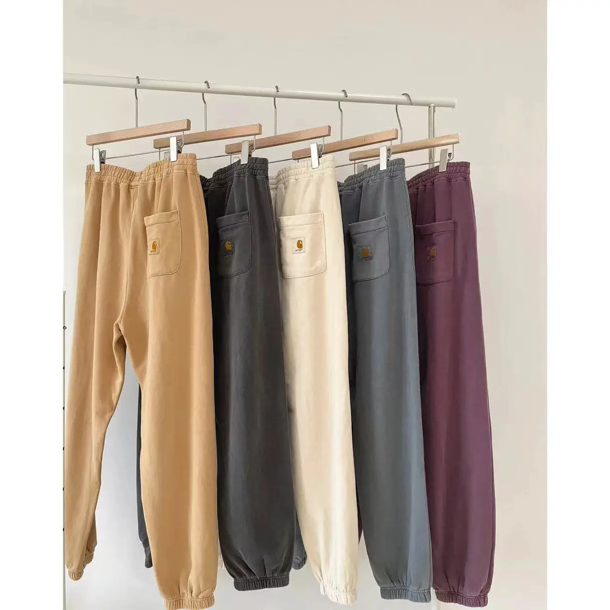 Classic Car American Retro Small Logo Basic Washed Distressed Terry Cuff Sweatpants Casual Sports Trousers