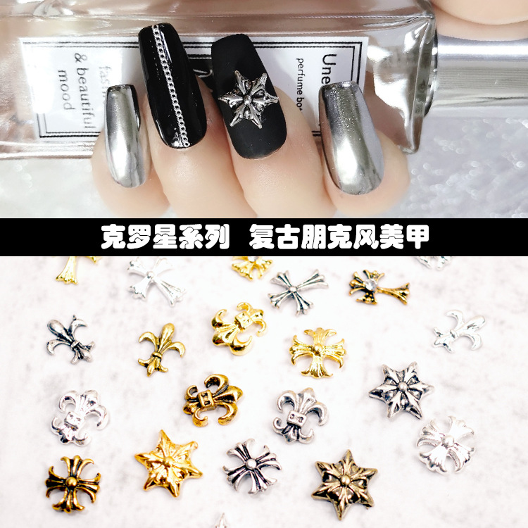 Crow Heart Style Vintage Diamond-Encrusted Cross Nail Art Accessories European and American Punk Style Alloy Wholesale Hj-009 Crystal Diamond