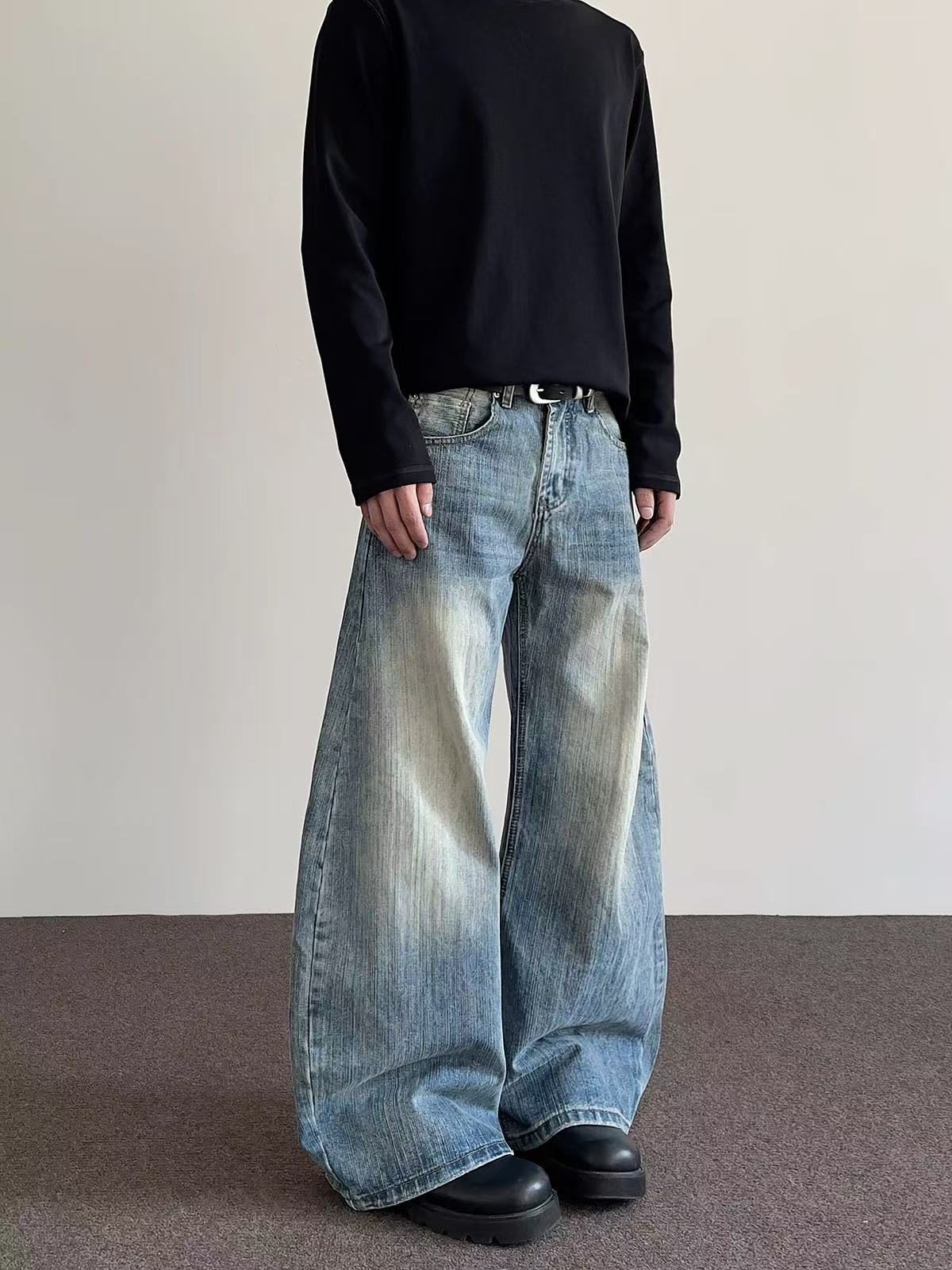 American-style High Street cleanfit Bamboo Dressed Scimitar Jeans Men's 2025 Spring Straight Micro-profile Long Pants