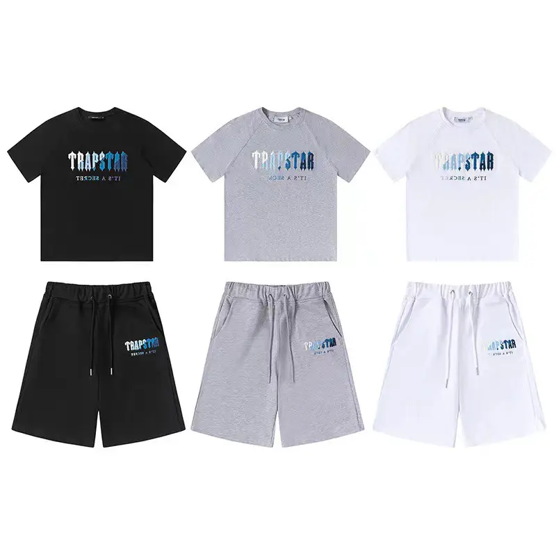 Trapstar Trendy Brand Towel Embroidered High Street Casual Pure Cotton Round Neck Short-Sleeved T-Shirt Shorts Three-Quarter Pants Suit Summer