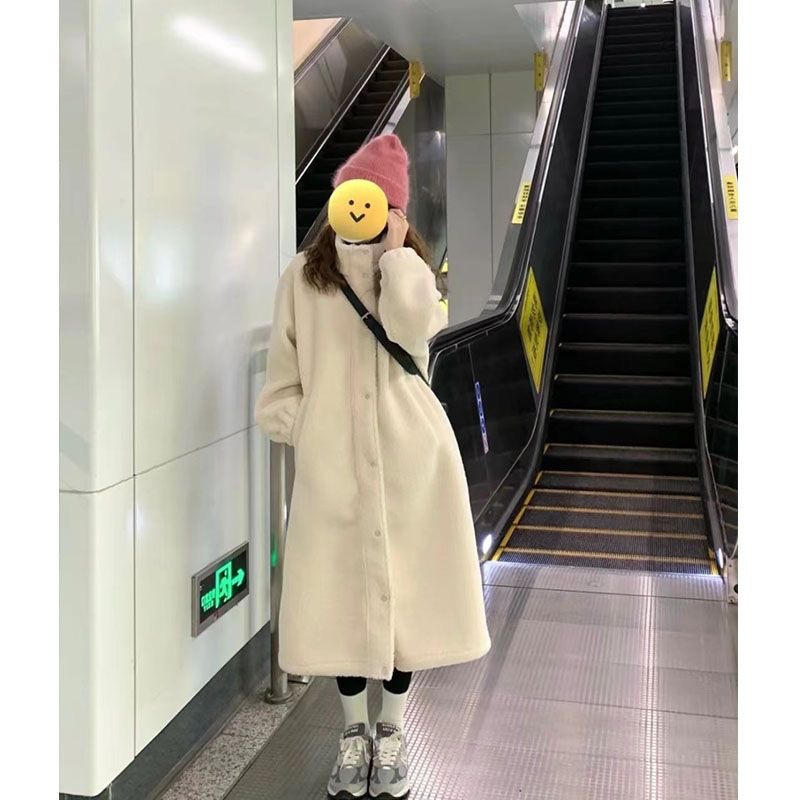 2024 Autumn and Winter Korean Collar Coat Women's New Loose Long Thickened Coat Lamb Wool Coat