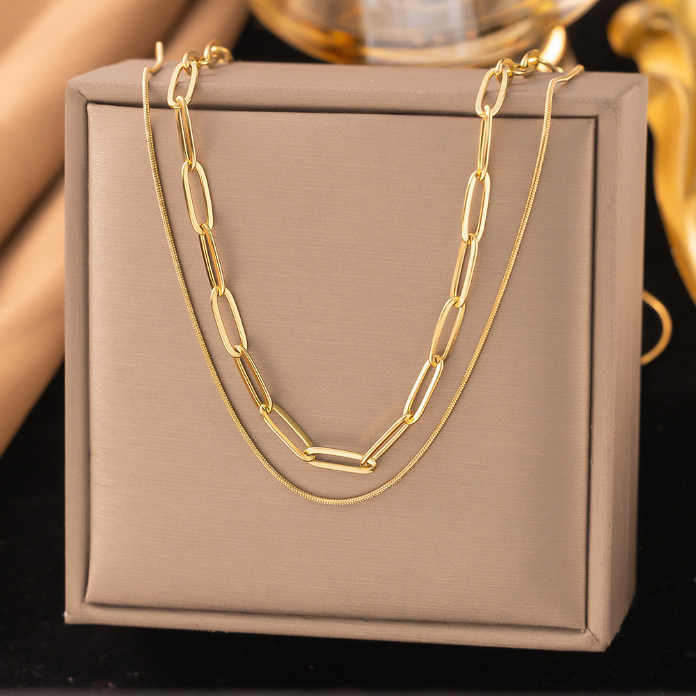 European and American Fashion Gold Stainless Steel Necklace, Non-Fading, Simple 2025 New Model Double-Layer Titanium Steel Necklace for Women Accessories
