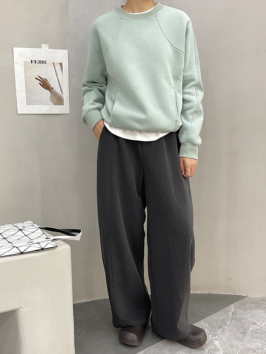 Plus Spring New Versatile Sweatshirt Simple Splicing Thickeneded Brushed Warm Round Neck Sweatshirt