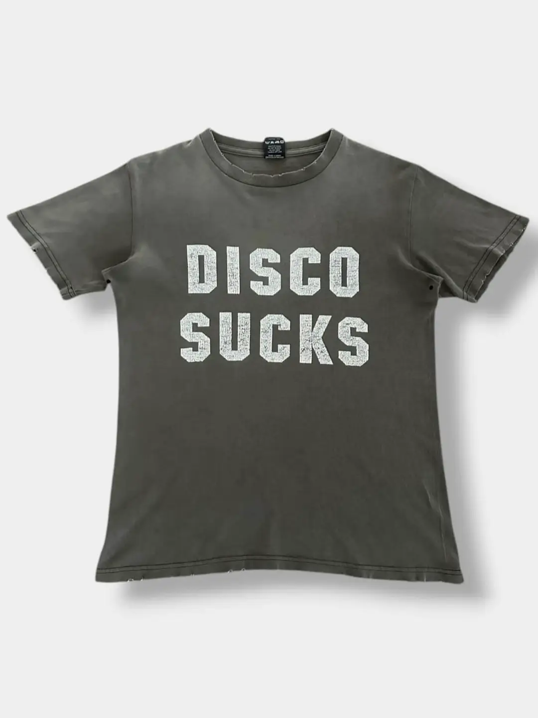 Independent Numbernine Style Ss04 "Disco Sucks" T-Shirt with Cracked Letter Print Short Sleeves 01