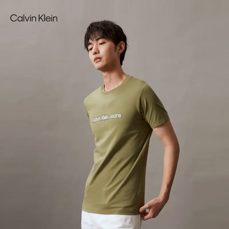 Ck Jeans Summer Men Casual Work Clothing Stacked Reflective Print silm Bottoming Short Sleeves T-Shirt J325512