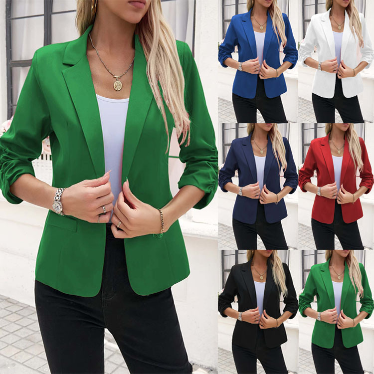 2026 New Cross-Border Women's Suit Jacket Formal Wear Three-Quarter Sleeve Blazer Business Casual Workwear Green