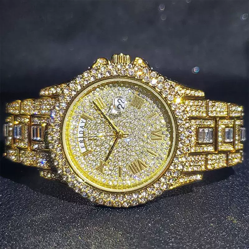 Double Calendar High end New Full Diamond Luxury Men's Quartz Watch Light Luxury Gentlemen's Watch Gold Fashion Diamond Watch Trend