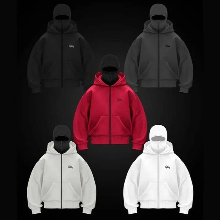 2025American Style Trendy Double Hooded Thug Design Hooded Zipper Cardigan Sweatshirt Y2K Windproof High Street Outwear Men