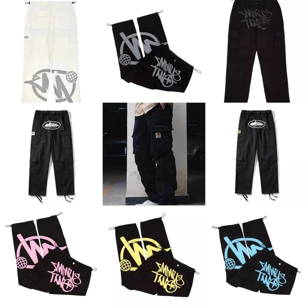 Overseas printed stitching overalls fashion casual high street pants ins super fire Joker -002