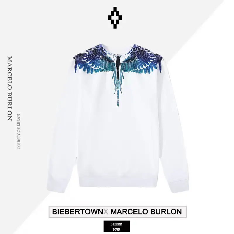 Authentic Marcelo Burlon Marcelo Burlon Mb Sapphire Blue Wings Round Neck Sweatshirt Men and Women Same Style Trendy