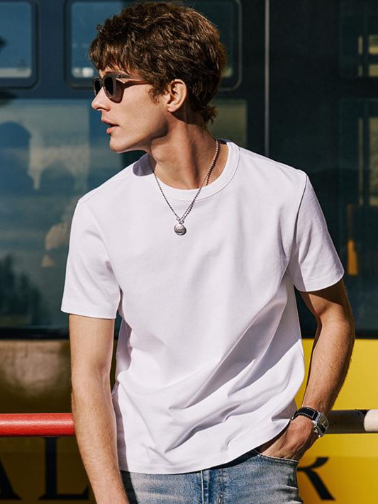 Factory Direct Sales, Dropshipping, 2026 New Model Pure Cotton Short-Sleeve T-Shirt for Men, Solid Color Simple Half-Sleeve Top Wholesale