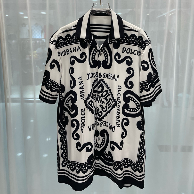 2024 Spring New European and American Cross-border Trade Fashion Youth Popular Digital Printing Men's Short-sleeved Shirt Shirt