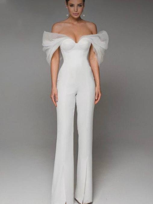 2025 Amazon Women's New Hot-Selling White Organza Off-Shoulder Bandage Jumpsuit for Women with a High-End Feel for Summer