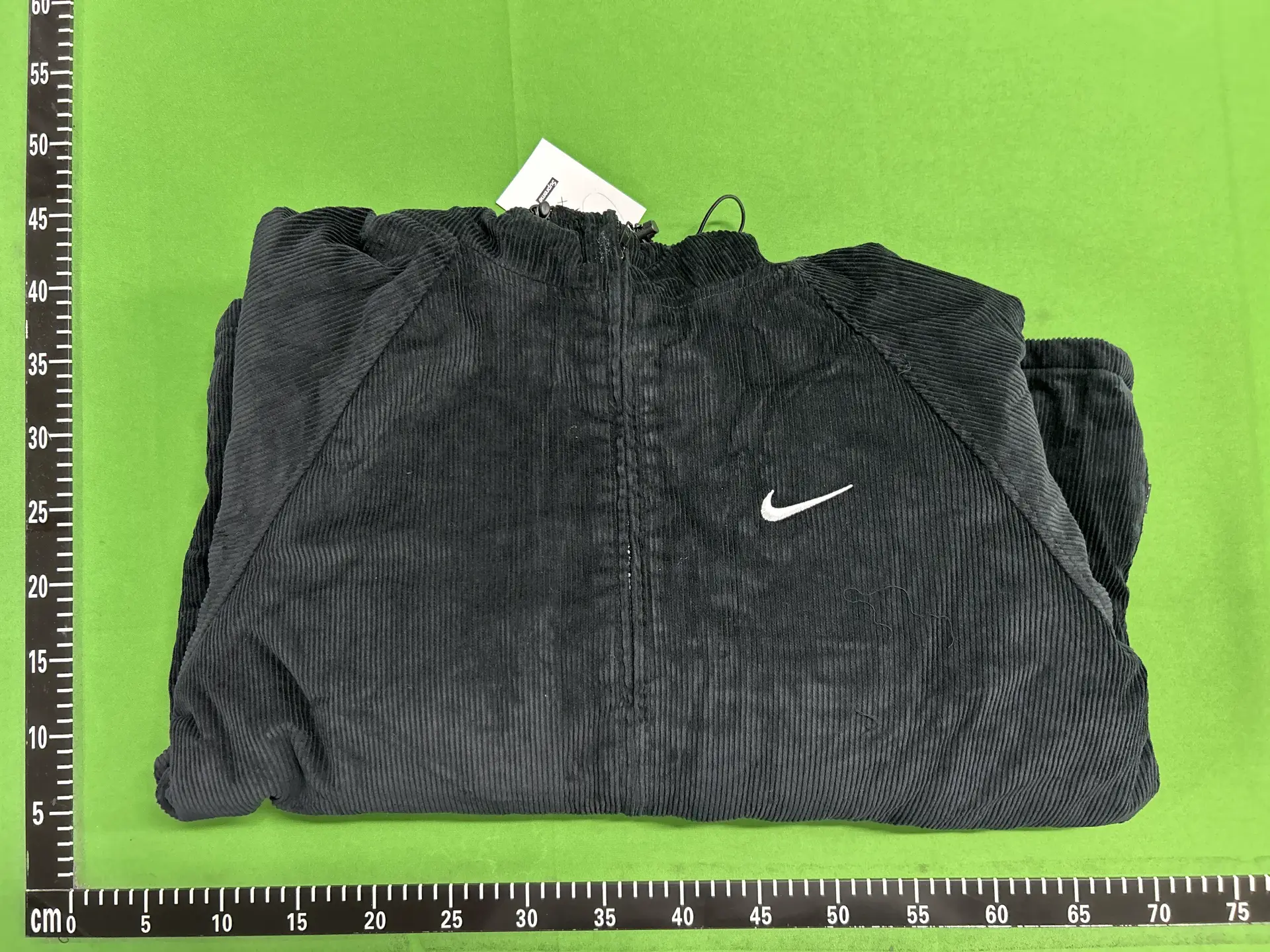 Left Embroidered White Hook, Same Zipper, Eight-Character Pocket, Black Corduroy Hooded Zipper Cotton Jacket 44121208