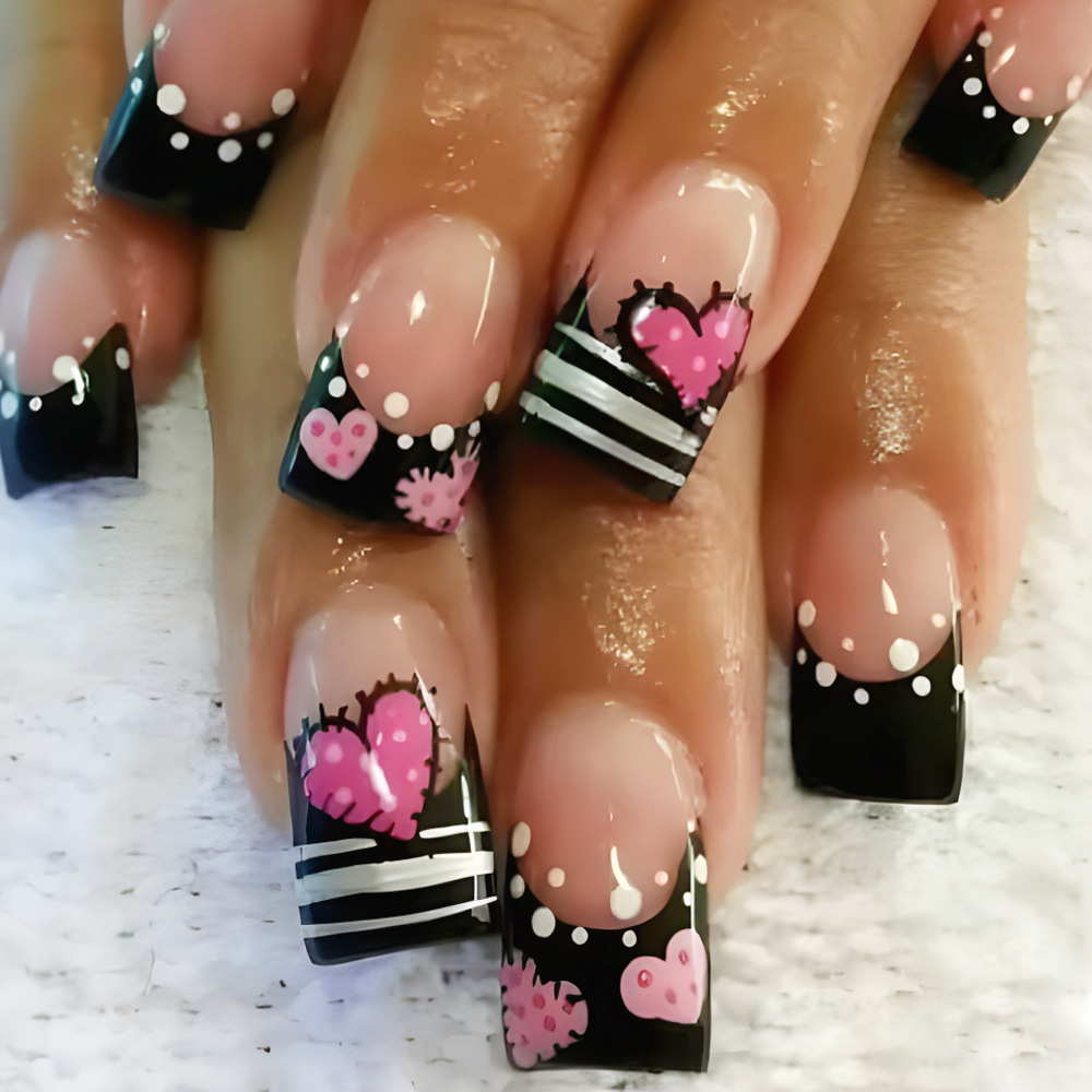 Medium-Sized European Square Heart-Shaped Patch-On Nails, Daily Nail Art Pieces, European and American Holiday Fake Nails, Cross-Border Nails