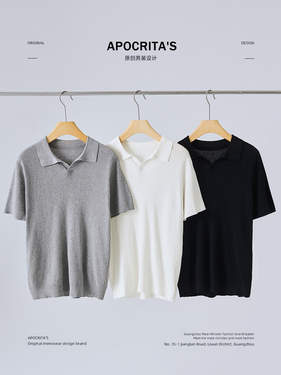 Apo Men's Clothing | Pure Cotton Knitted Short-Sleeved Polo Shirt Men's Summer Accessible Luxury High-End Business Casual T-Shirt Top