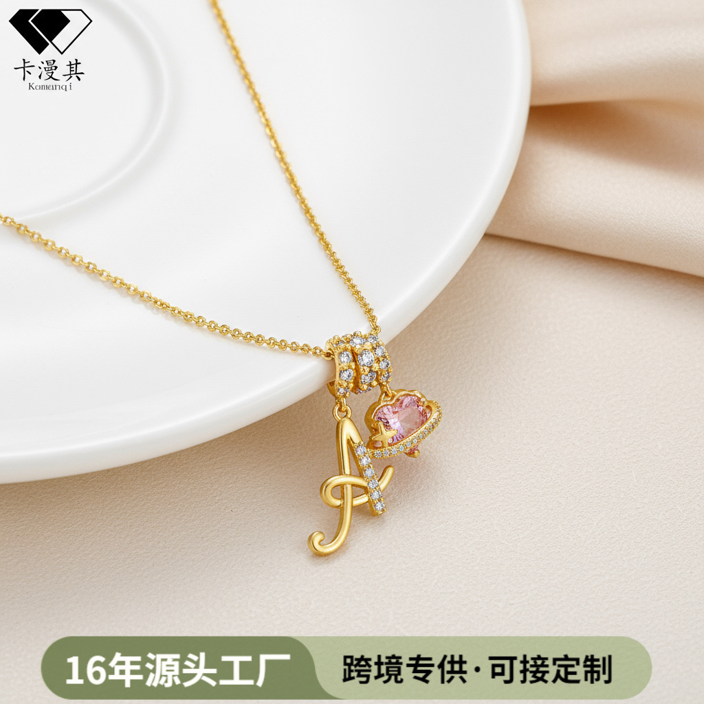 Cross-Border Tk Hot-Selling Dopamine 26-Letter Alphabet Necklace Sweet Girl Accessories Light Luxury High-End Feel Real Gold Plating