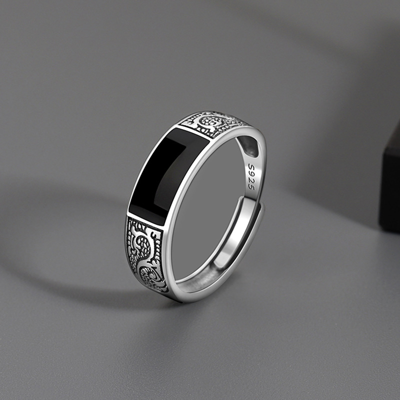 New Dragon Pattern Ring Men's Trendy Brand All-match High-end Sense Niche Pattern Boys Single Ring Opening Adjustment Ring Women