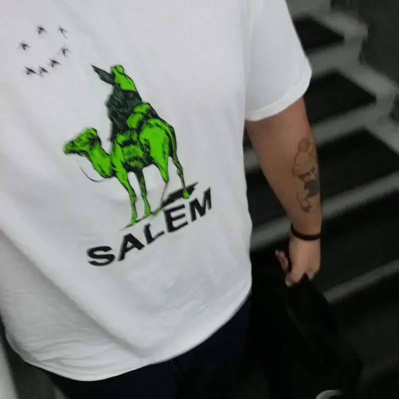 Salem X Bladee Salem Silkroad American retro Round Neck Heavy weight pure cotton T-Shirt Short Sleeve Male