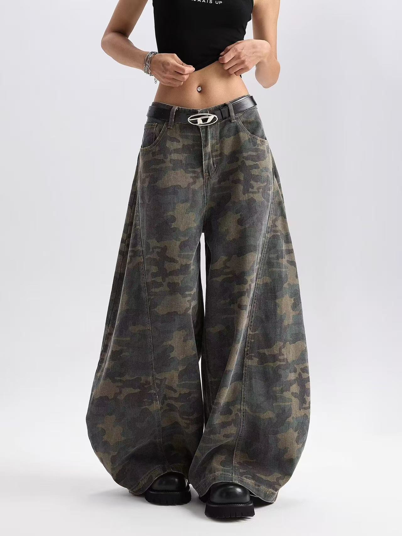 Camouflage Print European and American Style Men's Straight Loose Wide-Leg Jeans Spring Summer Trendy High Street Long Pants