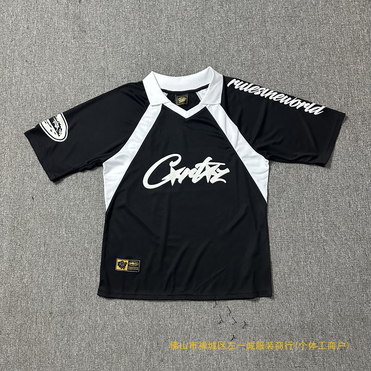 Corteiz Alcatraz Patchwork American Sports Jersey Short-Sleeved Retro Trendy Brand Loose Loose Street Versatile T-Shirt