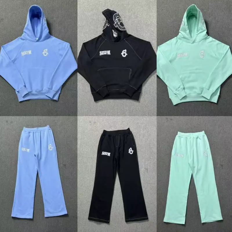 Cross-Border Export Trendy Brand 6Pm Drill Embroidered Letters Hip-Hop Fleece-Lined Hooded Sweatshirt Casual Pants Suit for Men