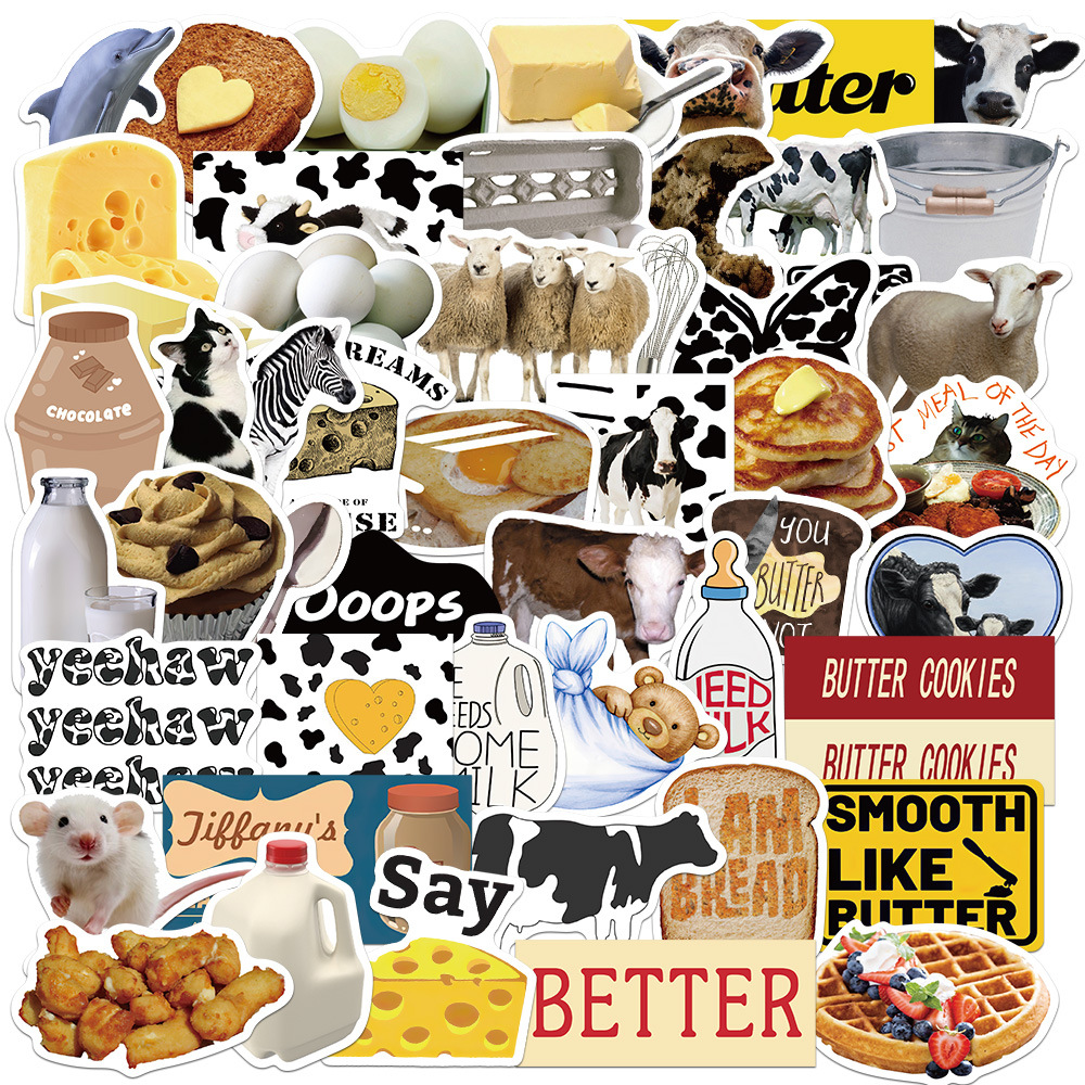 50 cow butter cheese cartoon hand account stickers personalized graffiti luggage refrigerator scooter stickers waterproof