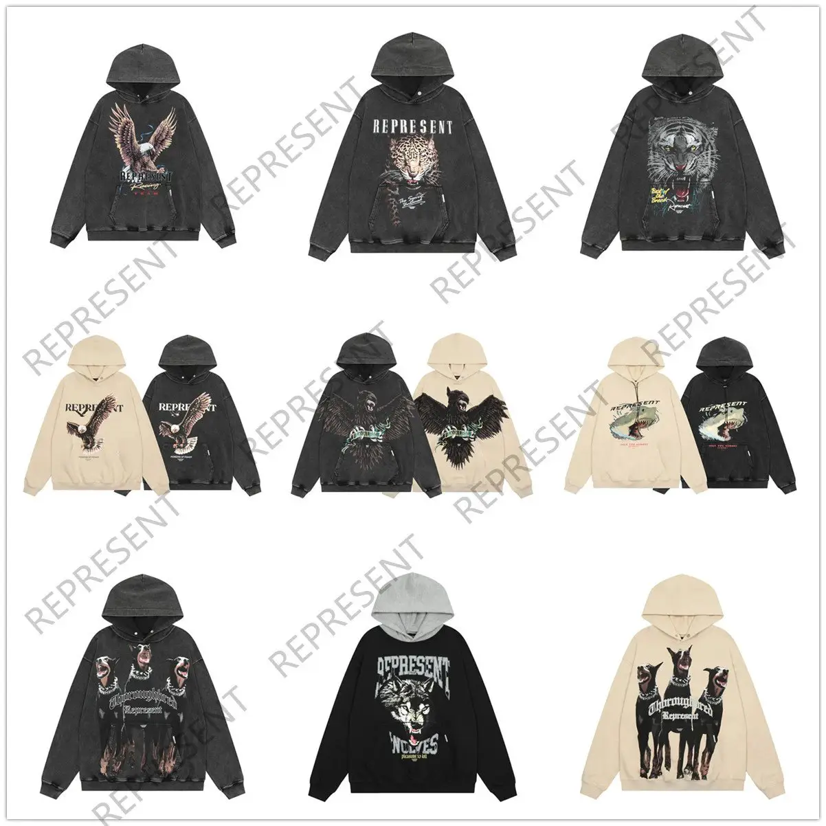 Washed do old retro eagle hooded European and American fall and winter high-quality jacket sweater wholesale-MLMLSPHO0202