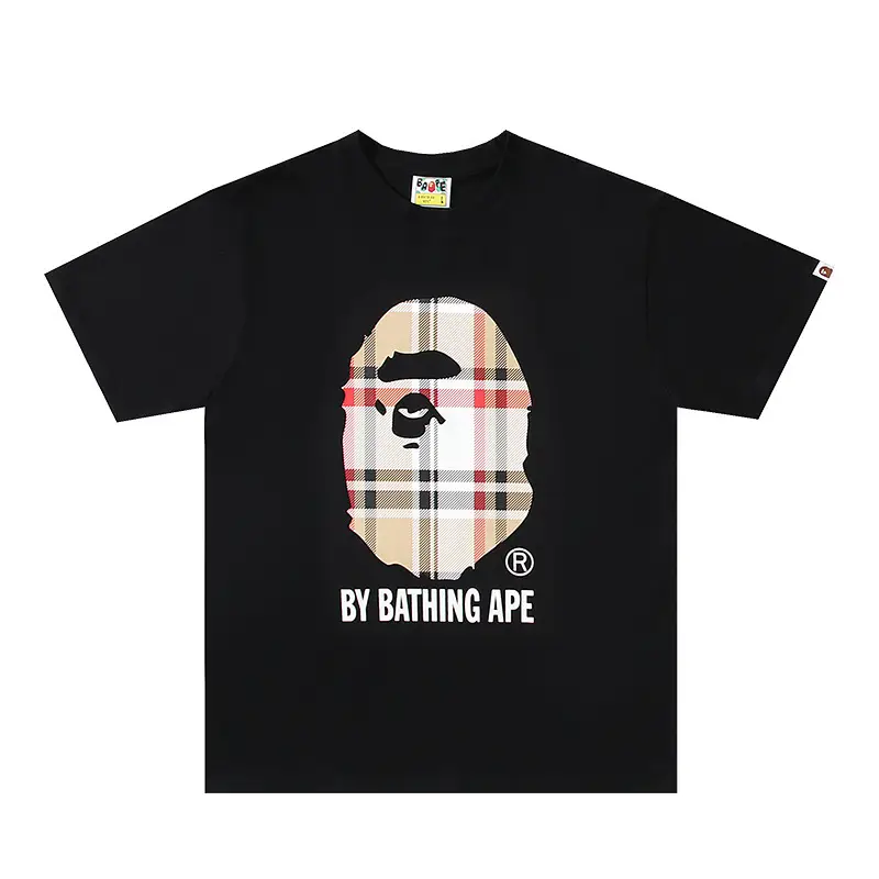 Japanese Street Fashion Bape Classic Bbl Striped Ape Head Letter Print T-Shirt
