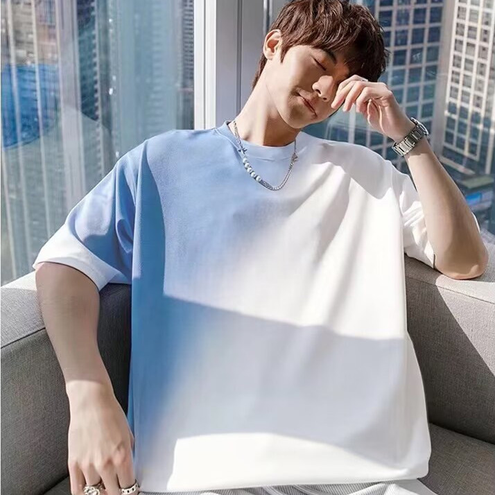 Gradient Couple T-shirt Trendy Brand Plumpty Shuai Fried Street Small Collar Short Sleeve Men's oversize Heavy Half Sleeve