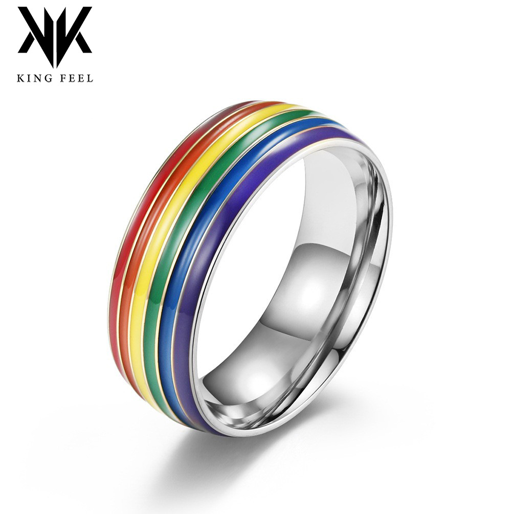 Cross-Border Amazon Supply Rainbow Element Titanium Steel Ring Niche Personalized Stainless Steel Hand Jewelry