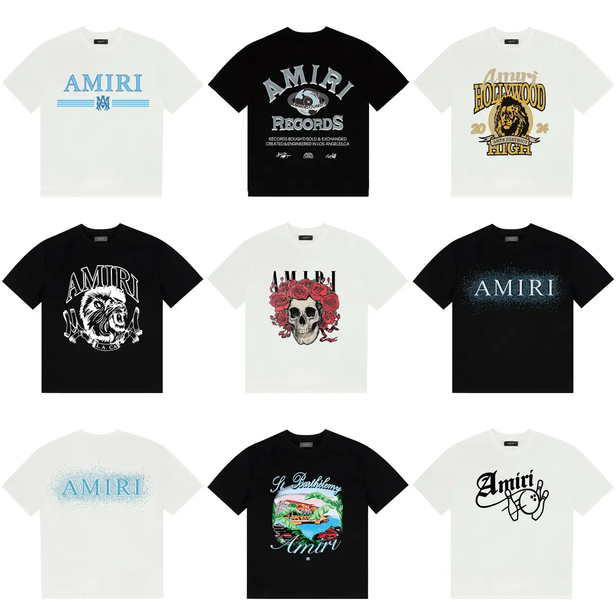 Cross-Border Supply of European and American Trendy Brand Amiri Niche High Street Short-Sleeved Export Wholesale 270g Men's and Women's Couple T-Shirts