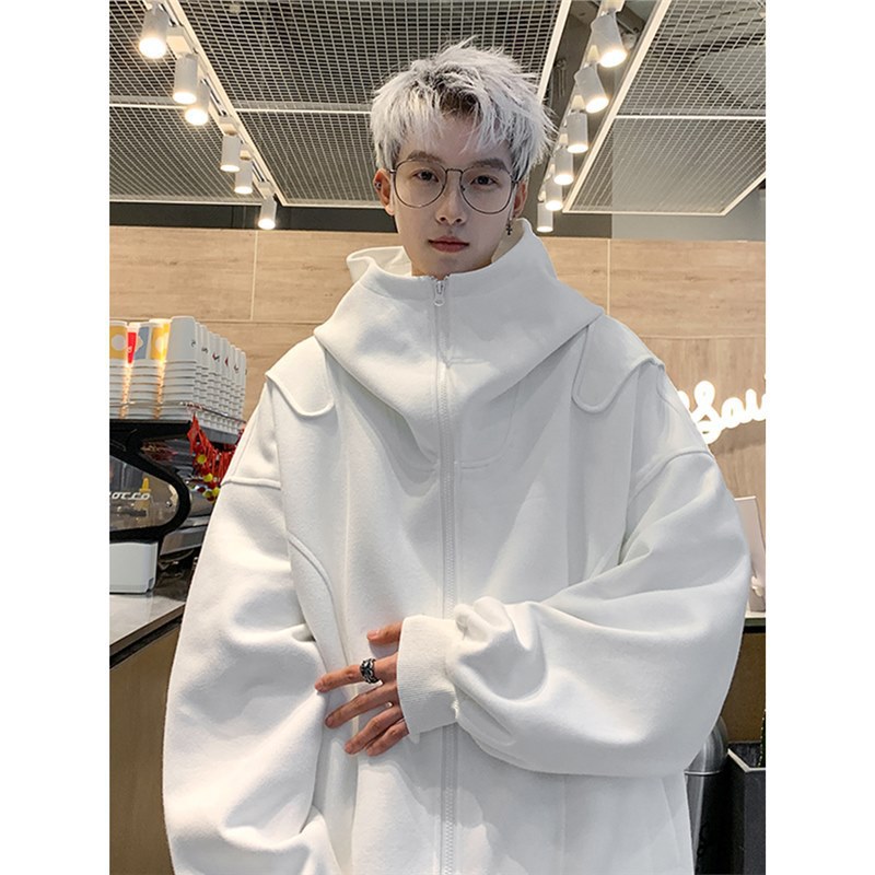 Solid Color Cardigan Sweater Men's 2024 Spring and Autumn New High-end Feeling Duffy Handsome American Casual Loose Hoodie Jacket