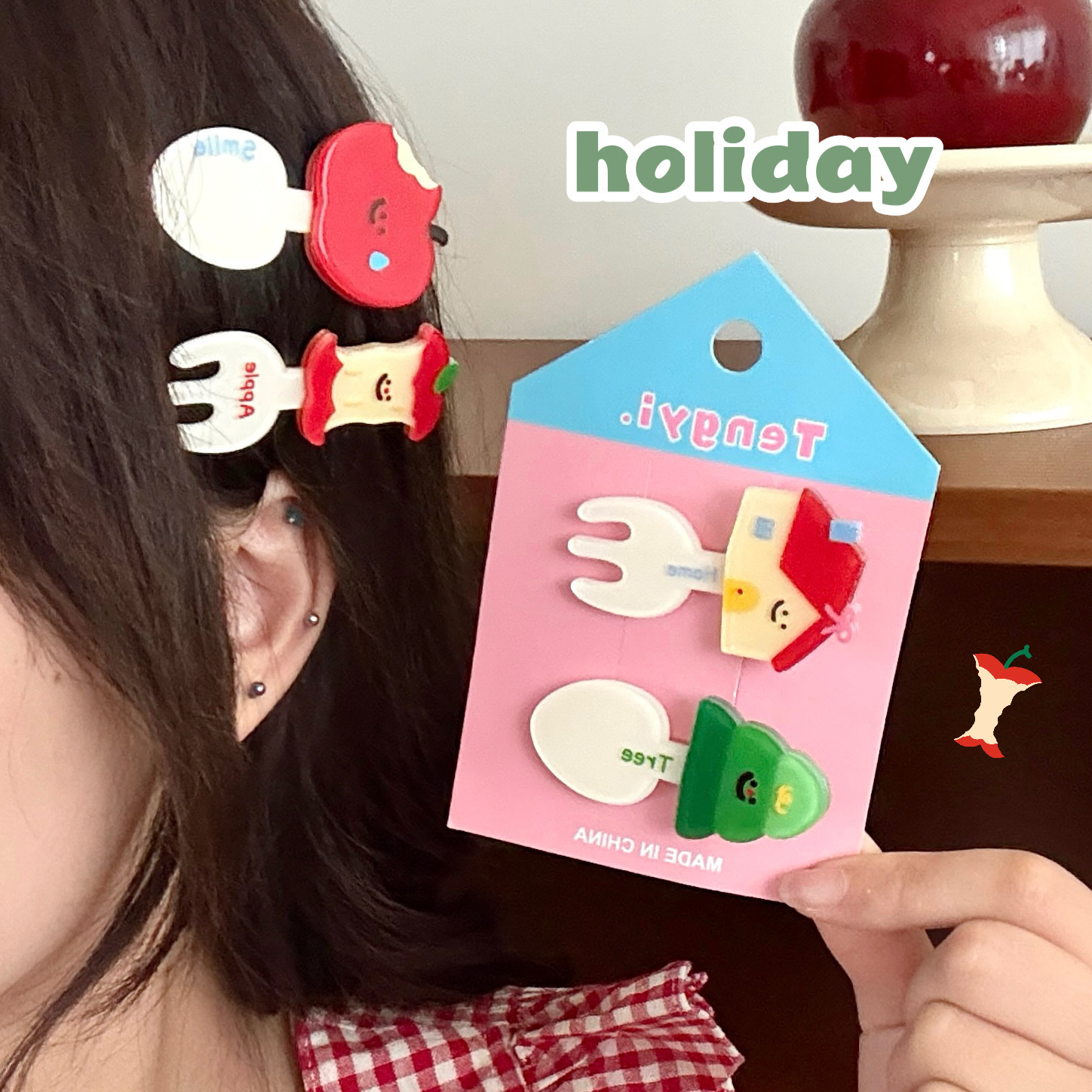 Tengyi Original Cute Cartoon Acrylic Hairpin suit Sweet Girl's Heart All-match Bangs Clip Creative Broken Hairpin