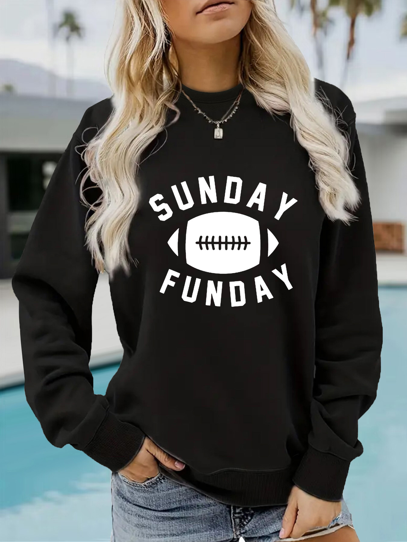 European and American Cross-border Autumn and Winter Women's Long-sleeved Crewneck Letters and Football Rugby Pattern Pullover Sweatshirt Sweatshirt