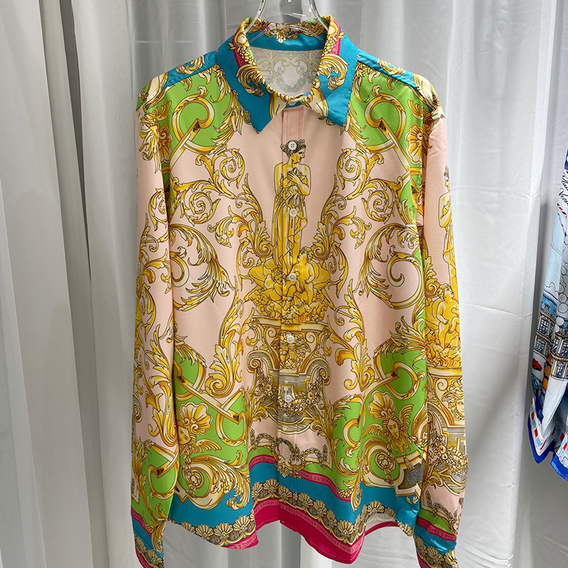 2023 spring and summer new European and American trend foreign trade popular leisure cross-border digital printing men's lapel long sleeve shirt