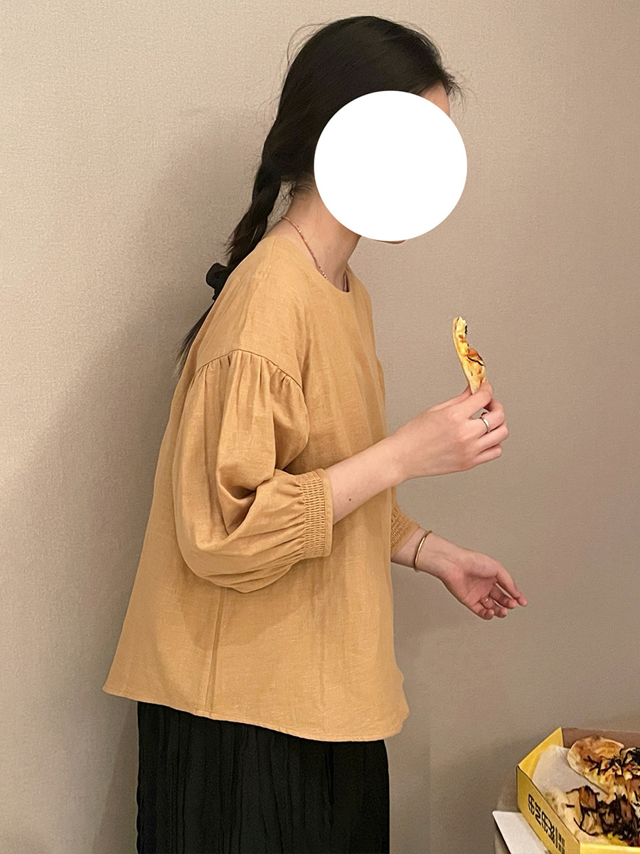 Suding Artistic Retro Western Style Puff Sleeve Shirt Women's Summer New Age-reducing All-match Loose Doll Shirt