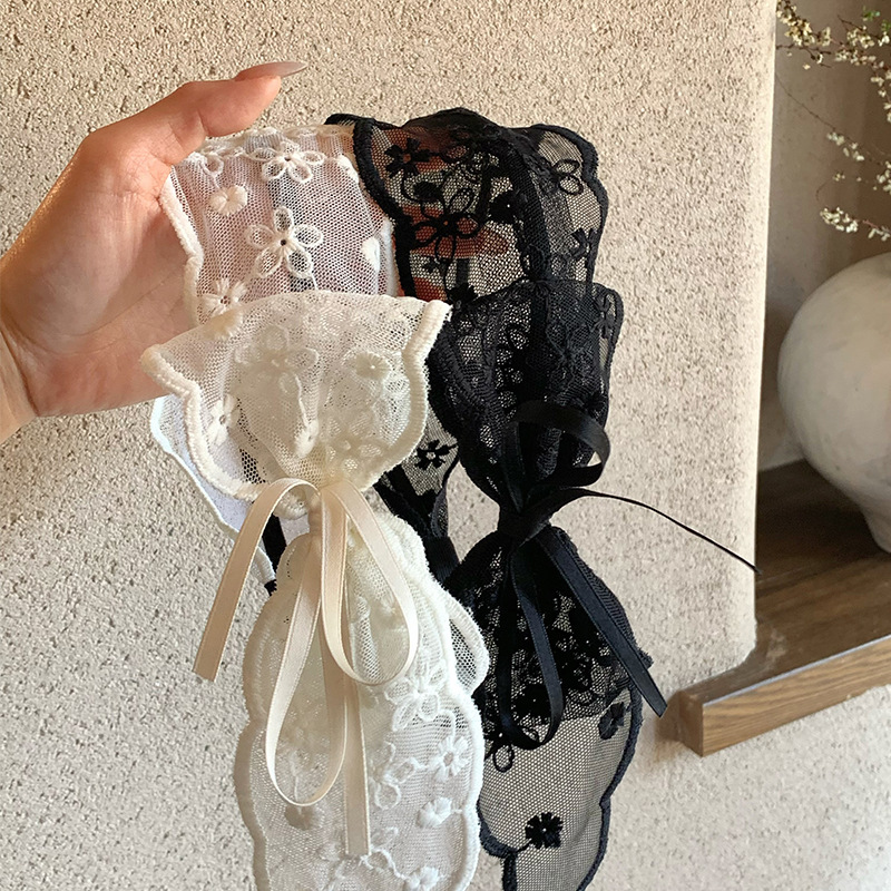 French Mesh Bow Lace Wide-Brimmed Headband Headband Women's Pastoral Style Summer Streamer Headwear High-End Hair Accessories