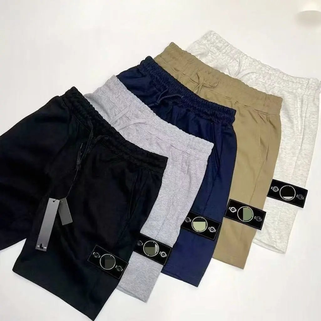 Street-style patchwork lace-up loose-fitting unisex capri shorts, cotton shorts.