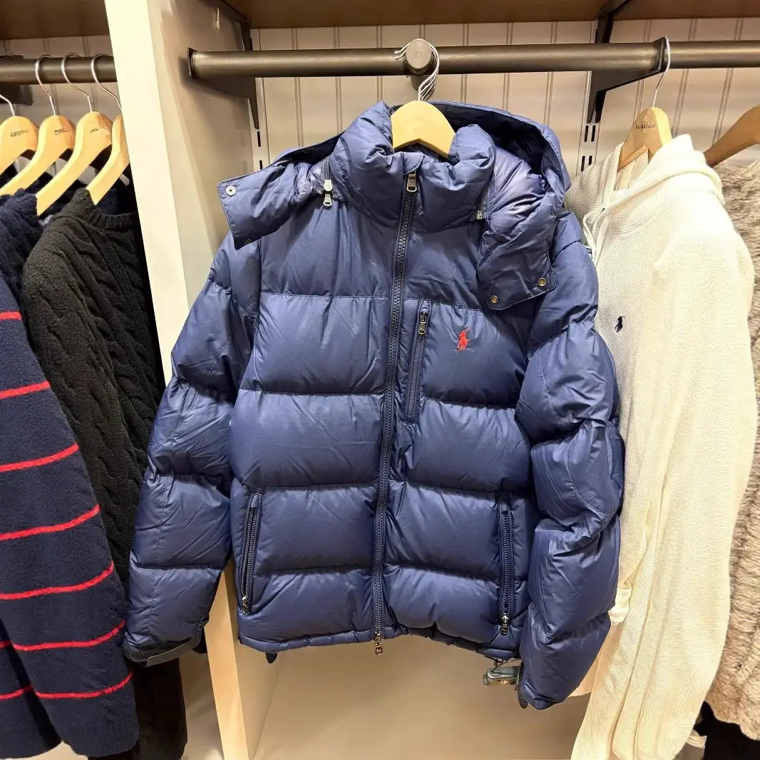 High version of the foreign trade down jacket hooded small red horse labeled men and women with the same paragraph warm new loose jacket spot