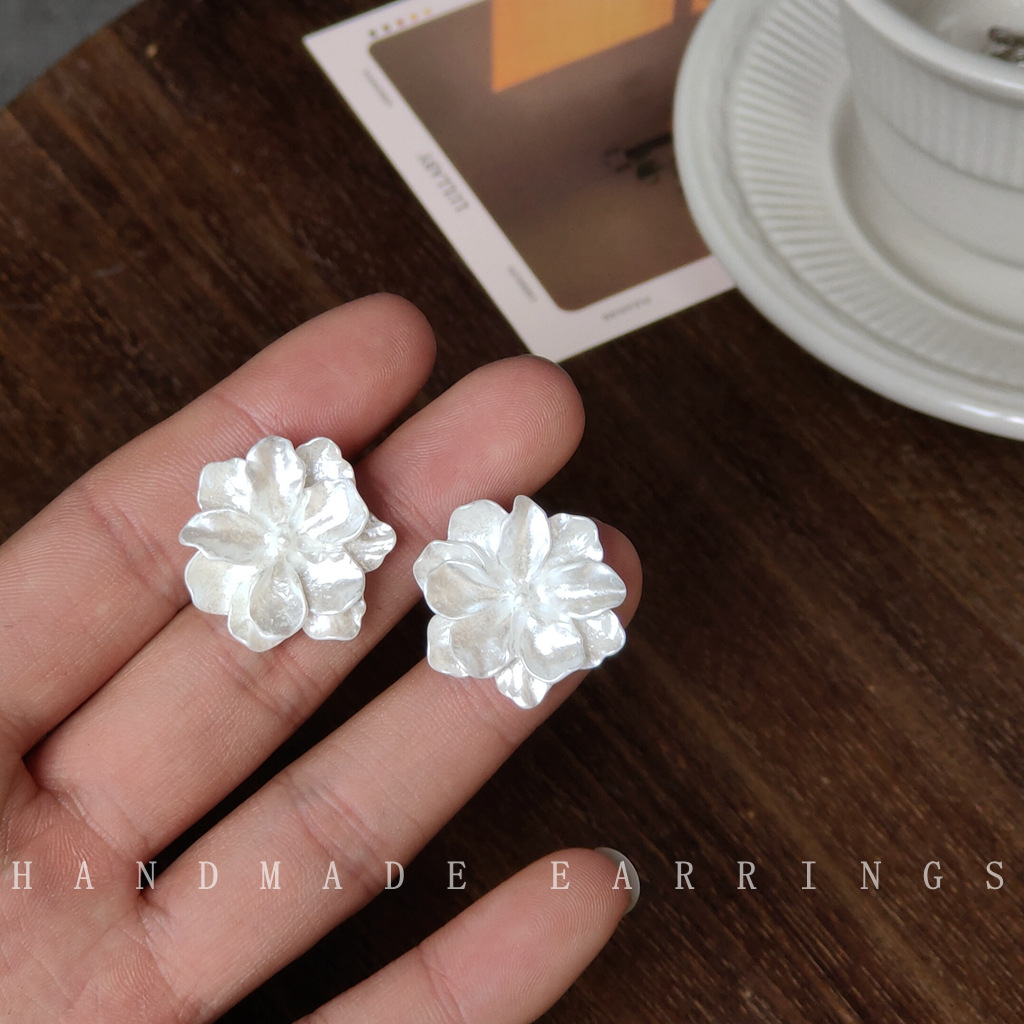 Ifashion@Silver-Plated Needle Summer Fresh Style Internet Celebrity Resin White Flower Earrings for Women, Earring Factory Earrings