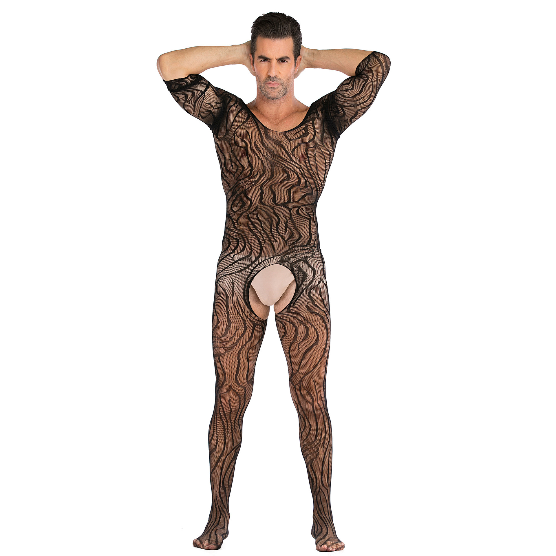Cross-border Underwear Men's Half-sleeved Silk Stockings Sexy Full-body Nets Pajamas