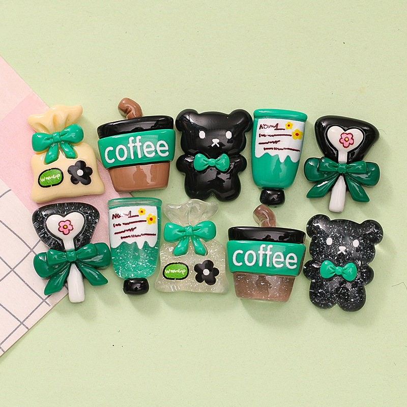 Cute bright surface ice transparent bear coffee cup diy cream glue phone case keychain hairpin resin jewelry accessories