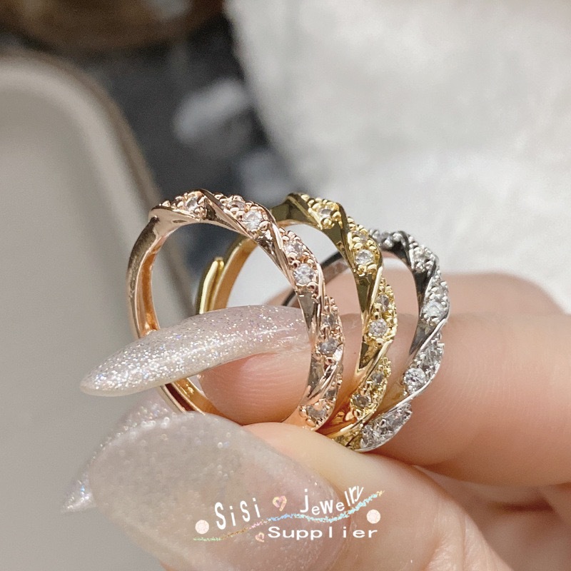 Unique Twisted Ring, Fashionable and Personalized, Braided Design with Small Diamonds, Open-Ended Tail Ring, Diamond-Encrusted, Compact and Versatile, Engagement Ring Wholesale