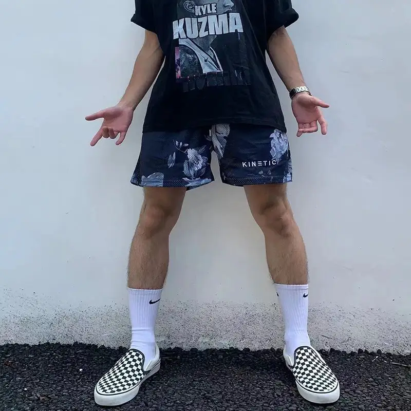 Kinetic Trendy American-Style Floral Shorts Men's Basketball Training Shorts Summer Quarter-Length Sports Shorts Quick-Drying Beach Shorts