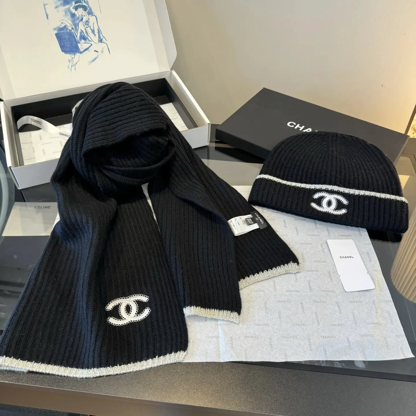 High version scarf high fashion knitted hat cashmere scarf small fragrant cold hat