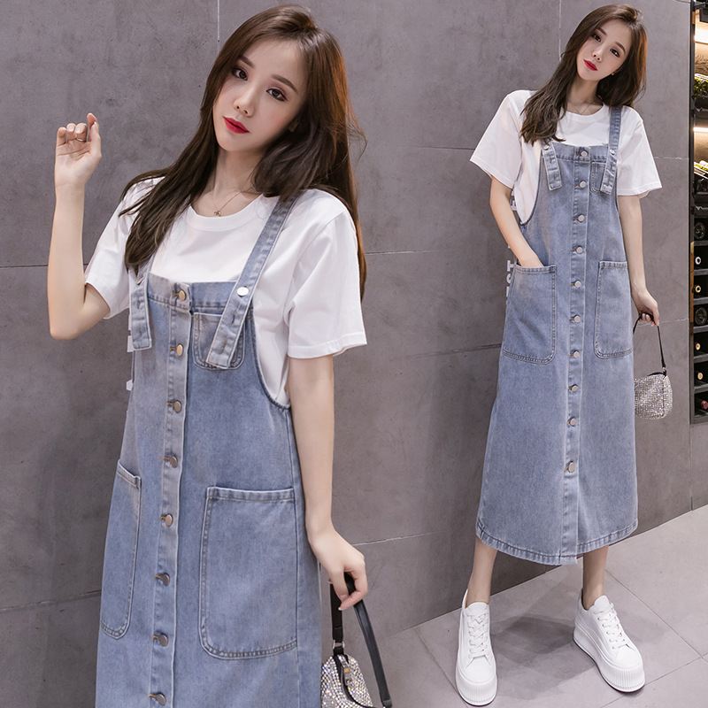 Summer Cross-Border Spring Denim Suspender Dress, Long Over-The-Knee Plus-Size Loose Mid-Length Versatile Strap Dress Trendy