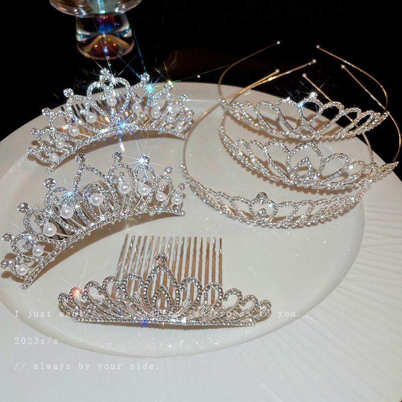 Light Luxury Fashion Diamond-encrusted Pearl Crown Headband Elegant Personality Headband Headwear Princess Style High-end New Style Hair Accessories