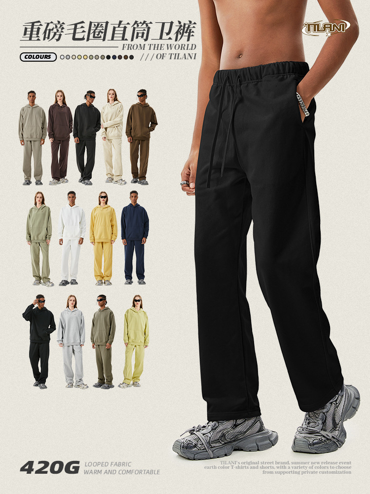 Tilani Men's Simple Pure Color Casual Straight Pants Terry Cotton Classy Sports Pants 2025 Basic Sweatpants for Men